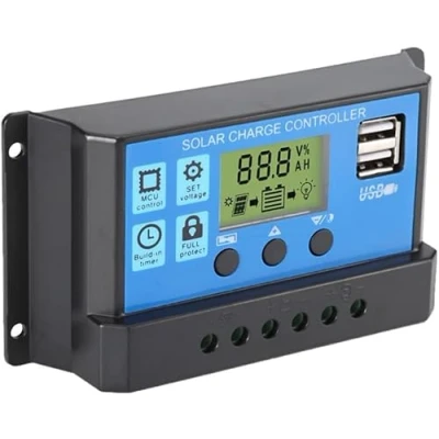 Image of 30A Solar Charge Controller,12V/ 24V Panel Controller,Timer Setting PWM Auto Parameter,Intelligent Regulator with 5V Dual USB Port Display Adjustable Parameter LCD
