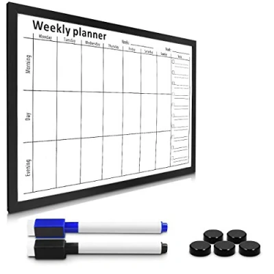 Image of Navaris Magnetic Weekly Planner Whiteboard Dry Wipe White Board Calendar with 7 Day Week Plan for Wall Includes 2 Pens and 5 Magnets 40 x 60 cm