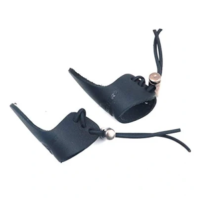 Image of Namvo 2 Pcs Archery Finger Tab Leather Thumb Ring Arrow Glove Pad For Hunting Longbow Black
