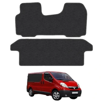 Image of Carpet Floor Mats for the Vauxhall Vivaro (2001 2014) [Only suitable factory crew cab van] Custom Van Accessory Tailored fit, Granulated Anti Slip Layer &amp; Black Binding