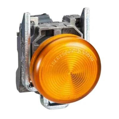 Image of Schneider Electric Harmony XB4 Pilot Indicator Light, Metal, Plain Lens, Integral LED, IP65 Rated, ATEX Directive, Lugs, Industrial Control, 24V AC/DC, XB4BVB5EX, Yellow