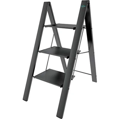 Image of Leonardo 3 Anodized Aluminium Steps Stool Black
