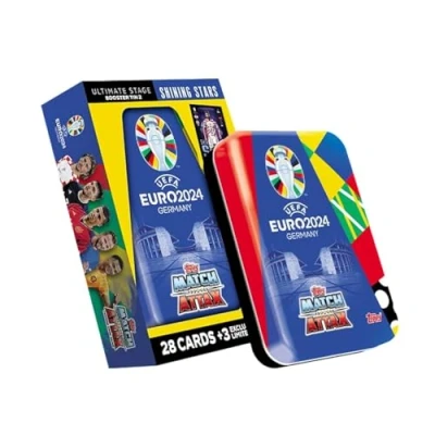 Image of Topps Official EURO 2024 Match Attax Booster Box Trading Cards, Shining Stars, Contains 28 Cards Plus 3 Exclusive Stars Limited Edition