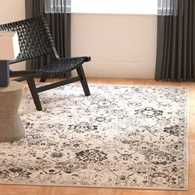 Image of Safavieh Modern Chic Rug for Living Room, Dining Bedroom Madison Collection, Short Pile, in Silver and Grey, 91 X 152 cm