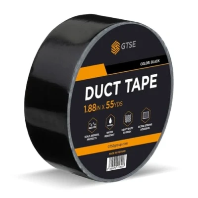 Image of GTSE Black Duct Tape, 48mm x 50m, 2 Waterproof Strong Adhesive Gaffer Tape for Patching, Sealing, Securing Cables and Labelling, Heavy Duty One Roll