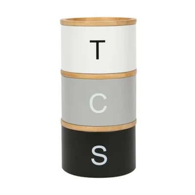 Image of Harbour Housewares Stackable Tea Coffee Sugar Canisters with Bamboo Lids Monochrome Stacking 3pc and Set Airtight Kitchen Organiser Food Storage Jars