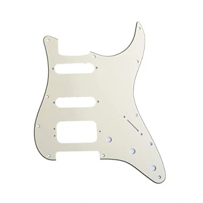 Image of Musiclily Pro 11 Hole Round Corner HSS Guitar Strat Pickguard for USA/Mexican Stratocaster 3 screw Humbucking Mounting Open Pickup, 3Ply Cream