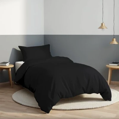 Image of LivinEase Brushed Microfibre Single Duvet Cover Sets 100 GSM Black with 1 Pillowcase (50x75 cm) Hotel Quality Hypoallergenic, Easy Care and Comfortable
