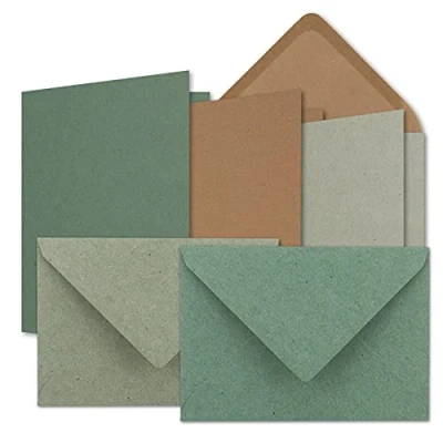 Image of 60 x Card Set DIN B6 Kraft Paper Brown Grey Eucalyptus Folding Cards with Envelopes 3 Colours 12 17 cm &amp; 12.5 17.5