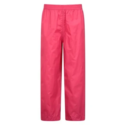Image of Mountain Warehouse Pakka Kids Waterproof Over Trousers Taped Seams Rain Pants, Lightweight, Rip Stop Overpants, Packaway Bag for Autumn Winter, Walking, Travelling Bright Pink Size 7 8 Years