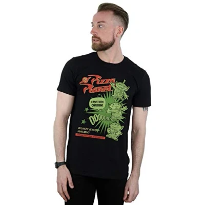 Image of Disney Men&#039;s Toy Story 4 Pizza Planet Little Green Men T Shirt Black Small