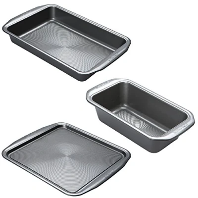 Image of Circulon Momentum Non Stick Bakeware Set of 3 with Square Oven Tray, Deep Baking Tray &amp; Loaf Tin Grey Steel, Dishwasher Safe