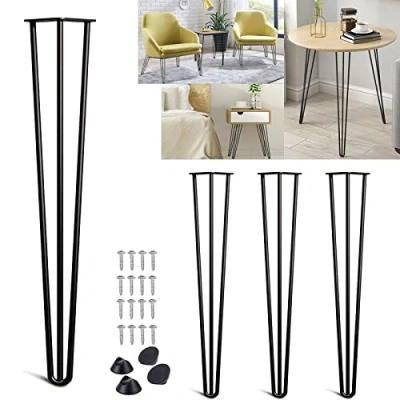 Image of Hairpin Legs 71cm Black 28 Inch Steel Industrial Mid Century Modern Style, 10mm Thickness 3 Pin, Pre Drill Holes, Dining Desk Tables Furniture DIY Project, 4PCS