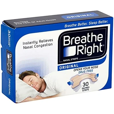 Image of Breathe Right Nasal Strips, Stop Snoring Aids for Men &amp; Women, Small/Medium Anti Snore Original Tan, 30 Strips