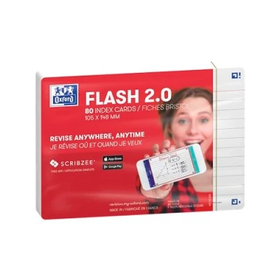 Image of Oxford Flash 2.0 80 Bristol Cards A6 (105 x 148 mm) Ruled White Frame