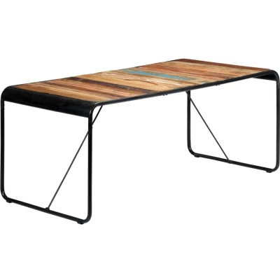 Image of vidaXL Solid Reclaimed Wood Dining Table Industrial Style with Weathered Wood, Retro Style, Steel Legs, Multicolour Top, Black Legs