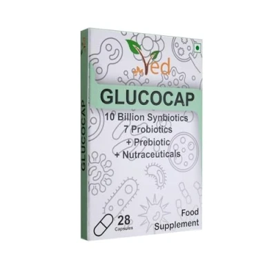 Image of VED Glucocap Complex Probiotics and Prebiotics 10 Billion CFU 20 Live Bacterial Cultures 28 Probiotic Capsules for Female &amp; Male Lactobacillus Plantarum days Supply.