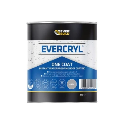 Image of Everbuild Evercryl One Coat Instant Waterproofing Suitable for Roofs, Gutters and Gulleys Grey 1kg