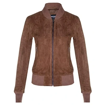 Image of Ladies Tan Brown Goat Suede Bomber Jacket Genuine Leather MA 1 Varsity Retro XS