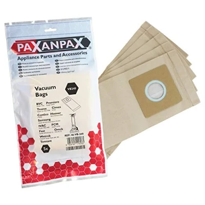 Image of Paxanpax VB240 Compatible Paper Bags Samsung &#039;VPU 100&#039; VC U100, U112, U114, U300, U313, U314, Storm, Quiet Jet Argos Value VC9710S 4 Contico TVE350 Series (Pack of 5)