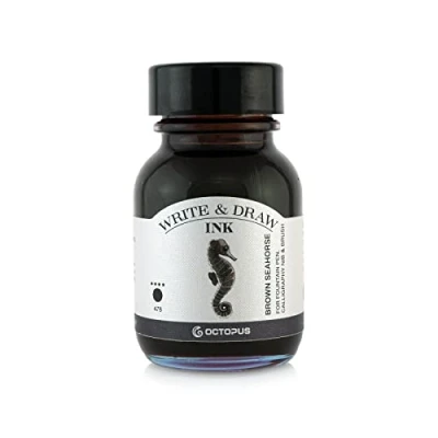 Image of Octopus Write and Draw Ink 478 Brown Seahorse Waterproof for Writing Drawing, Calligraphy Ink, Non fading Drawing Fountain Pen, Brown, 50 ml