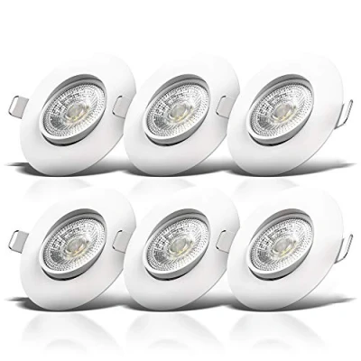 Image of B.K.Licht Set of 6 LED recessed spotlights with 6X Built in 5W modules, Ultra Flat downlights, pivoting, Warm White Light, 460Lm, Ceiling Cut Out Ø68mm/2.6in, no Transformer Required, 230V IP23