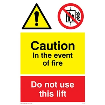 Image of Viking Signs CV140 A6P V &quot;Caution In The Event Of Fire, Do Not Use This Lift&quot; Sign, Vinyl/Sticker, 100 mm H x 150 W