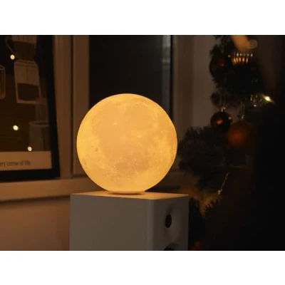 Image of Gingko Smart LunaSpin Lamp with Wooden Walnut Base, LED Lights, Touch Control Button, Remote Dimmable Brightness, USB C Charging, Packed in Premium Gift Box (Large)