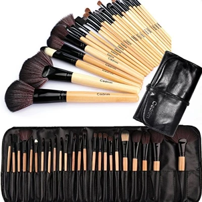 Image of Makeup Brushes Set 24pcs Natural Hair Synthetic Wood Handle Cadrim Professional Brush Foundation Powder Blush Blending Shading Eyeshadow Concealers Cosmetic Kit Travel
