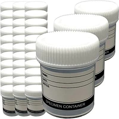 Image of Qualicare 36 x 60ML LABELLED SPECIMEN UNIVERSAL WHITE LID POLYPROPYLENE SAMPLE TEST LAB CLEAR BOTTLE CONTAINERS