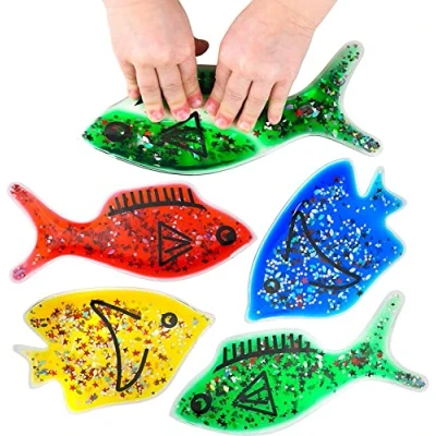 Image of Playlearn Gel Squidgy Sparkle Sensory Fish Shapes Tactile Fidget Toy 20cm 4 Pack