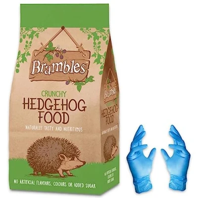 Image of Brambles Crunchy Hedgehog Food Also Suitable for Badgers and Foxes Nutritious with Kasabona Blue Vinyl Gloves (Crunchy 900g x 1)