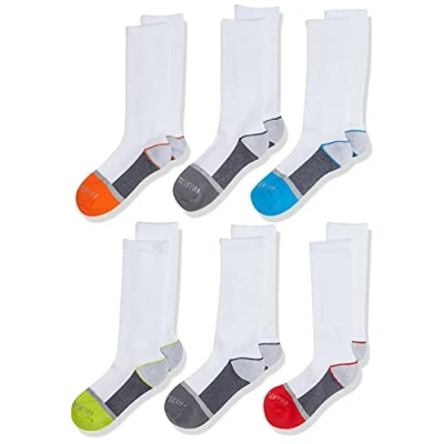 Image of Fruit of the Loom Boys&#039; 6 Pair Half Cushion Crew Socks Casual, White Assort, Medium (Shoe Size: 8 1.5 UK) (Pack 6)