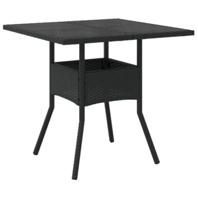 Image of vidaXL Black Poly Rattan Garden Dining Table with Tempered Glass Top Square Outdoor Patio Furniture for Deck/Garden/Terrace