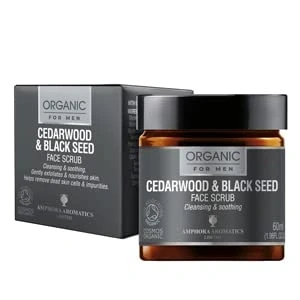 Image of Amphora Aromatics Cedarwood &amp; Black Seed Face Scrub For Men COSMOS Organic 60ml