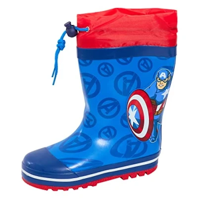 Image of Marvel Boys Captain America Tie Top Wellington Boots Blue EU 25 / UK 8