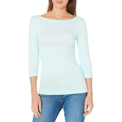 Image of Amazon Essentials Women&#039;s Slim Fit 3/4 Sleeve Boat Neck T Shirt, Aqua Blue, XS