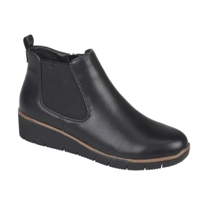 Image of Jo &amp; Joe Ladies Croc Patent Chelsea Wedge Ankle Boot With Side Gusset, Inside Zip For Ease Of Wear Warm Fur Lining. Sizes 4 8 (Black Matt, UK Footwear Size System, Adult, Women, Numeric, Medium, 4)