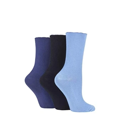 Image of Elle Ladies Ribbed Bamboo Socks with Scallop Top Pack of 3 (Denim, 4 8)