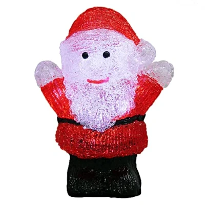 Image of DEUBA® Illuminated Acrylic Santa Claus Figure Christmas Decoration Battery Operated Energy Efficient LED Festive Cool White Glow Indoor Xmas Lighting Decor 18x14x9cm