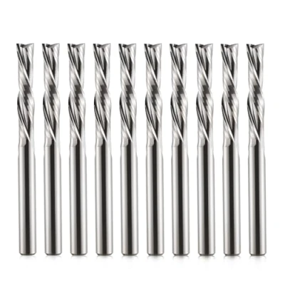 Image of EU_HOZLY Spiral Router Bits 2 Flutes Down Cut 1/8 Inch Cutting Diameter, Shank 17 mm (0.669 Inch) Length Solid Carbide CNC End Mill for Wood Carving Engraving Pack of 10