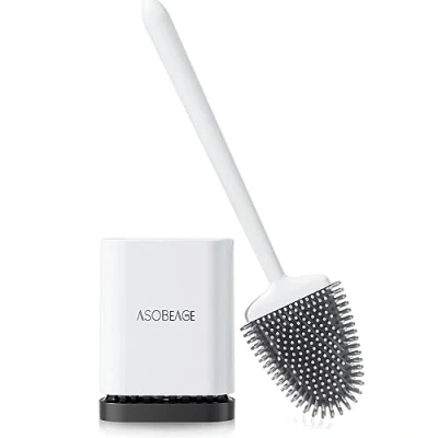 Image of ASOBEAGE Toilet Brush, Deep Cleaner Silicone Brushes with Flexible Bristles, Brush Quick Drying Holder Set for Bathroom（White）