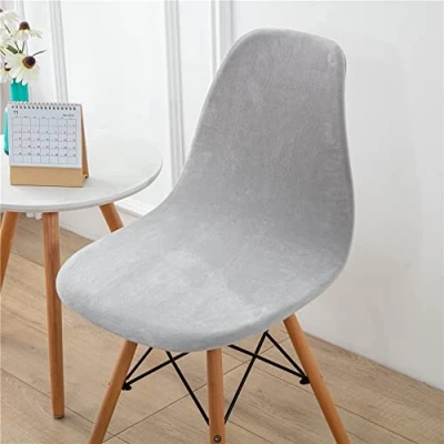 Image of Highdi Luxury Velvet Scandinavian Dining Chair Covers, Nordic Style Universal Armless Slipcovers Shell Chairs Covers Removable Washable for Kitchen, Bedroom, Living Room (Light gray,4 PCS)