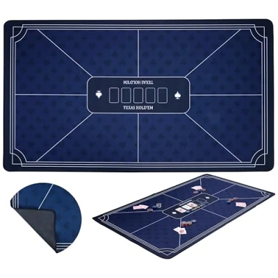 Image of Engelhart 320995 Blue Poker Mat Non slip Playing Surface 140 cm x 80 Thickness: 3 mm Printed Polyester and Rubber Tablecloth Casino Gaming Accessory