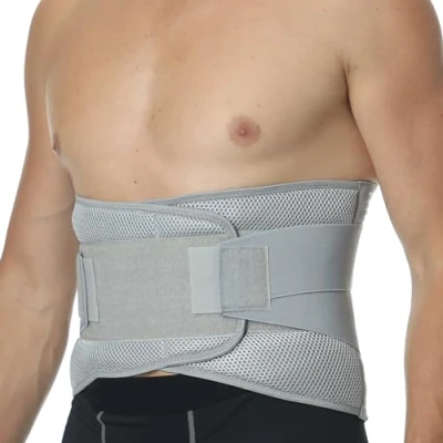 Image of Neotech Care Adjustable Compression Back Brace Lumbar Support Belt (Grey, Size L)