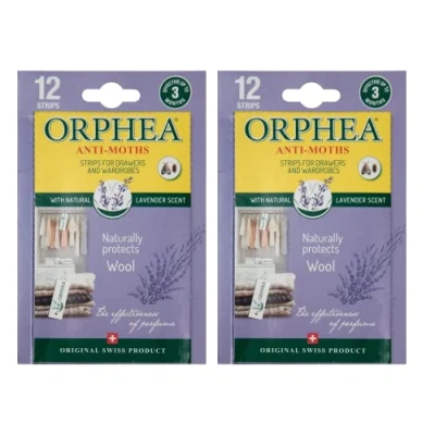 Image of Orphea Anti Moth Strips Lavender Scented Repellent for Wardrobes Drawers Shelves Wardrobe Fresheners Wool Paper Clothes Storage (2 Packs, 24 Strips) sold by Caraselle