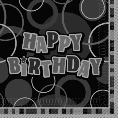 Image of Unique Party 28472 Glitz Black Happy Birthday Paper Napkins, Pack of 16