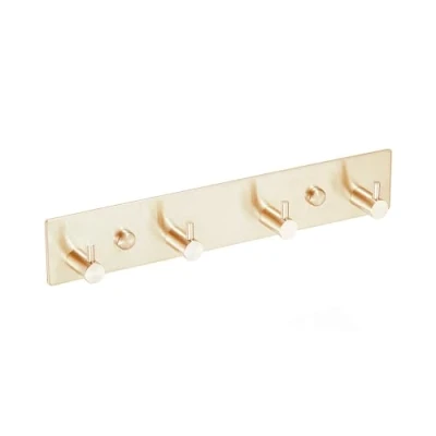 Image of QNIIAED Coat Hooks Wall Mounted,Multipurpose Modern Stainless Steel Screw in Door Hook Metal Heavy Duty Rack Row of Hanger Towel Robe Clothes Hat for Bathroom（(Brushed Gold 4 Hooks）
