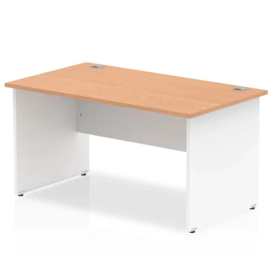 Image of Impulse Panel End 1400 Rectangle Desk Oak Top White Panels TT000011