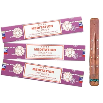 Image of Satya Nag Champa incense sticks x3 pack with Booghe holder (Meditation)